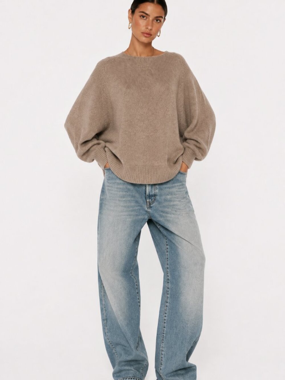 18-8 NILI LOTAN Wool Yak Blend Sweater Round Neck WOMENS L Beige Long Sleeve